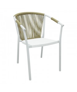 Πολυθρόνα αλουμινίου Convince pakoworld στοιβαζόμενη με λευκό σκελετό-textilene-pe rattan σε φυσική απόχρωση 56x63x82εκ