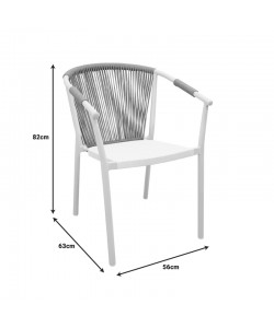 Πολυθρόνα αλουμινίου Convince pakoworld στοιβαζόμενη με λευκό σκελετό-textilene-pe rattan σε φυσική απόχρωση 56x63x82εκ