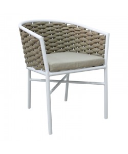 Πολυθρόνα αλουμινίου-pp Noevo pakoworld στοιβαζόμενη με λευκό σκελετό και μαξιλάρι 57x62x77εκ