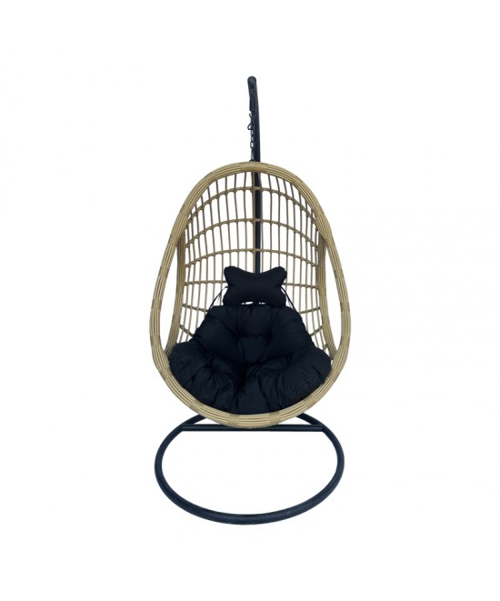 Κούνια φωλιά με βάση Cungo pakoworld μέταλλο μαύρο- pe rattan μπεζ με μαύρο μαξιλάρι 125x105x195εκ