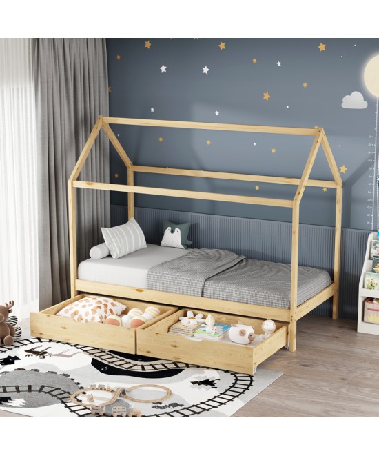 Παιδικό κρεβάτι Mellin τ.Montessori με 2 συρτάρια pakoworld ξύλο πεύκου σε φυσική απόχρωση 90x190εκ