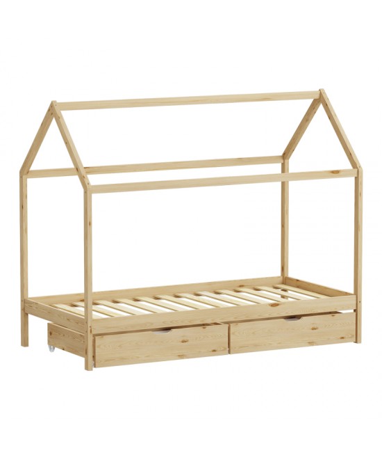 Παιδικό κρεβάτι Mellin τ.Montessori με 2 συρτάρια pakoworld ξύλο πεύκου σε φυσική απόχρωση 90x190εκ