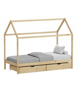 Παιδικό κρεβάτι Mellin τ.Montessori με 2 συρτάρια pakoworld ξύλο πεύκου σε φυσική απόχρωση 90x190εκ