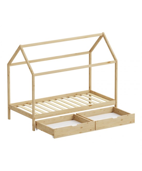 Παιδικό κρεβάτι Mellin τ.Montessori με 2 συρτάρια pakoworld ξύλο πεύκου σε φυσική απόχρωση 90x190εκ