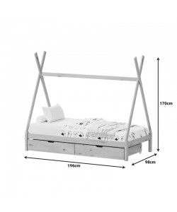 Παιδικό κρεβάτι Lalitto τ.Montessori με 2 συρτάρια pakoworld ξύλο πεύκου σε λευκή απόχρωση 90x190εκ