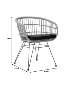 Πολυθρόνα Naoki pakoworld με μαξιλάρι pe rattan σε φυσική απόχρωση και μαύρα μεταλλικά πόδια 63x61x79εκ