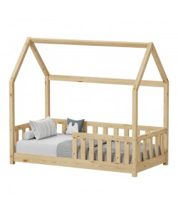 Παιδικό κρεβάτι Bambie με κιγκλίδωμα τ.Montessori pakoworld ξύλο πεύκου σε φυσική απόχρωση 70x140εκ