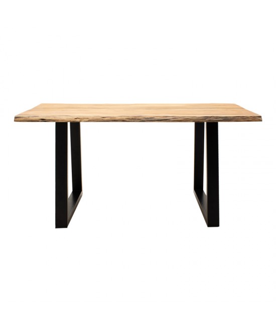 Τραπέζι Miles Slim pakoworld μασίφ ξύλο ακακίας σε φυσική απόχρωση με μαύρα μεταλλικά πόδια 180x90x76εκ