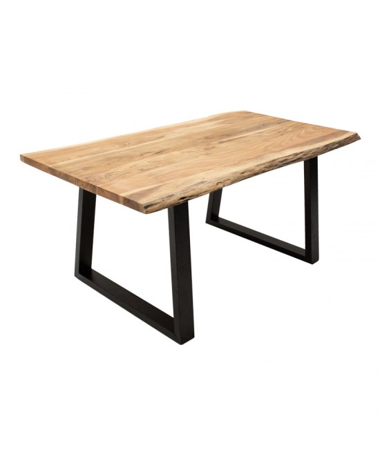 Τραπέζι Miles Slim pakoworld μασίφ ξύλο ακακίας σε φυσική απόχρωση με μαύρα μεταλλικά πόδια 180x90x76εκ