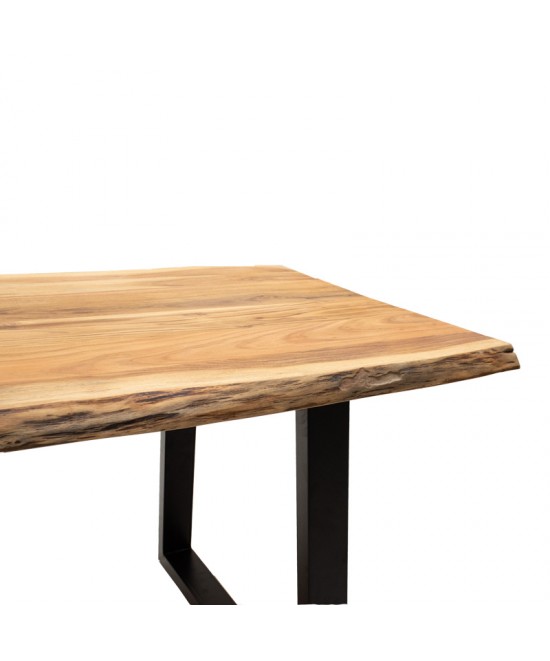 Τραπέζι Miles Slim pakoworld μασίφ ξύλο ακακίας σε φυσική απόχρωση με μαύρα μεταλλικά πόδια 180x90x76εκ