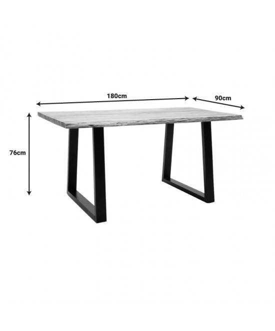 Τραπέζι Miles Slim pakoworld μασίφ ξύλο ακακίας σε φυσική απόχρωση με μαύρα μεταλλικά πόδια 180x90x76εκ