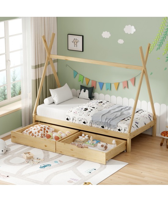 Παιδικό κρεβάτι Lalitto τ.Montessori με 2 συρτάρια τ.Montessori  pakoworld ξύλο πεύκου σε φυσική απόχρωση 90x190εκ