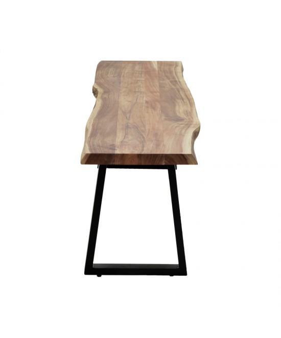 Παγκάκι Miles Slim pakoworld  μασίφ ξύλο ακακίας σε φυσική απόχρωση με μαύρα μεταλλικά πόδια 160x40x45εκ