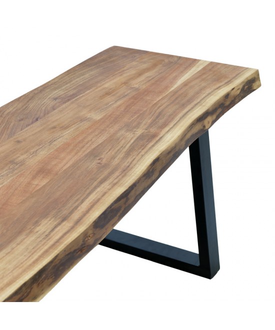 Παγκάκι Miles Slim pakoworld  μασίφ ξύλο ακακίας σε φυσική απόχρωση με μαύρα μεταλλικά πόδια 160x40x45εκ