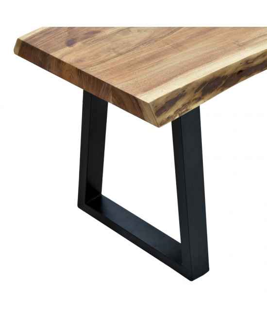 Παγκάκι Miles Slim pakoworld  μασίφ ξύλο ακακίας σε φυσική απόχρωση με μαύρα μεταλλικά πόδια 160x40x45εκ