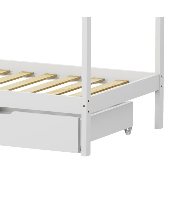 Παιδικό κρεβάτι Mellin τ.Montessori με 2 συρτάρια pakoworld ξύλο πεύκου σε λευκή απόχρωση 90x190εκ
