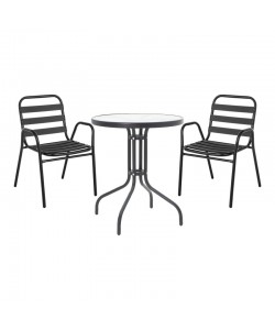 Τραπεζαρία Watson-Sussie pakoworld σετ 3τεμ μέταλλο μαύρο-γυαλί Φ60x70εκ