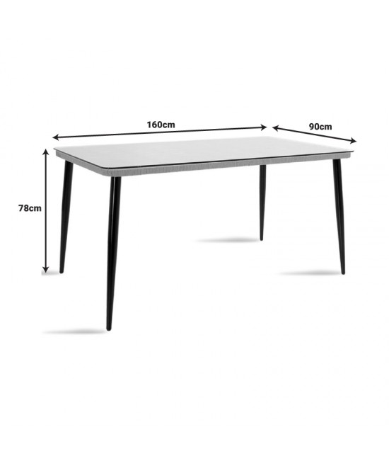 Τραπεζαρία Naoki-Tanish σετ 7τεμ pakoworld μέταλλο μαύρο-pe φυσικό-γυαλί 160x90x78εκ