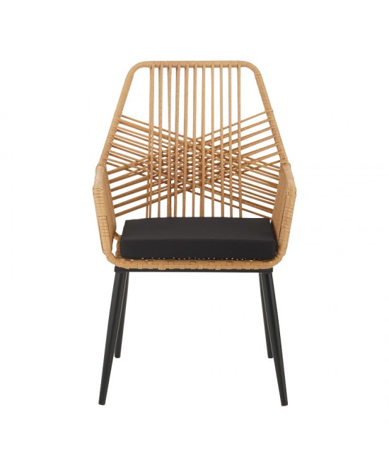 Τραπεζαρία Naoki-Tanish σετ 5 τεμ pakoworld γυάλινο- pe rattan σε φυσική απόχρωση με μαυρα πόδια 140x80x78εκ