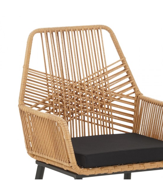 Τραπεζαρία Naoki-Tanish σετ 5 τεμ pakoworld γυάλινο- pe rattan σε φυσική απόχρωση με μαυρα πόδια 140x80x78εκ