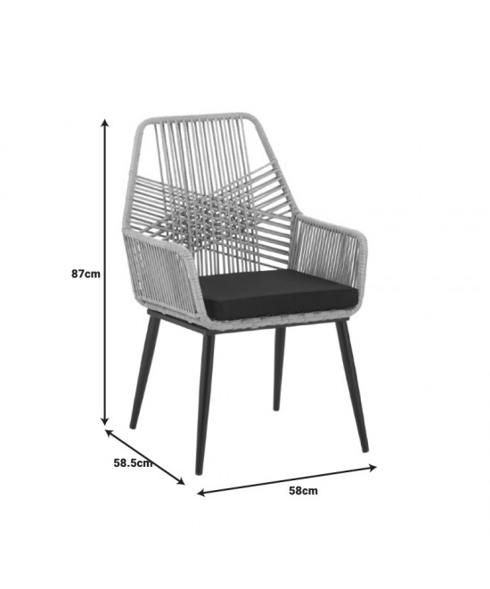 Τραπεζαρία Naoki-Tanish σετ 5 τεμ pakoworld γυάλινο- pe rattan σε φυσική απόχρωση με μαυρα πόδια 140x80x78εκ