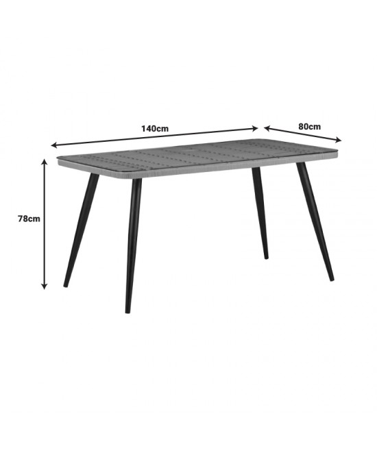 Τραπεζαρία Naoki-Tanish σετ 5 τεμ pakoworld γυάλινο- pe rattan σε φυσική απόχρωση με μαυρα πόδια 140x80x78εκ