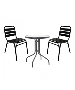 Τραπεζαρία Sussie- Watson pakoworld σετ 3τεμ μέταλλο μαύρο-γυαλί Φ60x70εκ