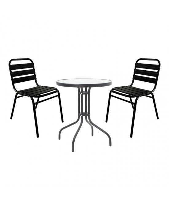 Τραπεζαρία Sussie- Watson pakoworld σετ 3τεμ μέταλλο μαύρο-γυαλί Φ60x70εκ