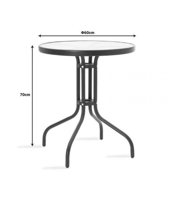 Τραπεζαρία Sussie- Watson pakoworld σετ 3τεμ μέταλλο μαύρο-γυαλί Φ60x70εκ