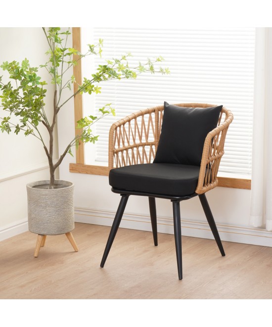 Τραπεζαρία Naoki σετ 3 τεμ pakoworld μέταλλο μαύρο-pe φυσικό-γυαλί 80x80x78εκ