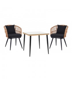 Τραπεζαρία Naoki σετ 3 τεμ pakoworld μέταλλο μαύρο-pe φυσικό-γυαλί 80x80x78εκ