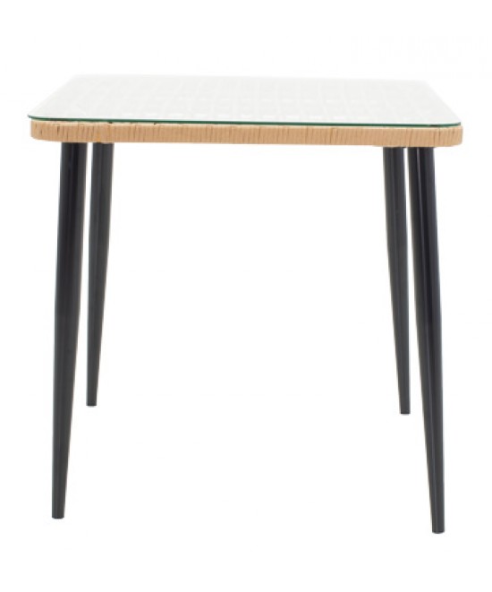 Τραπεζαρία Naoki σετ 3 τεμ pakoworld μέταλλο μαύρο-pe φυσικό-γυαλί 80x80x78εκ