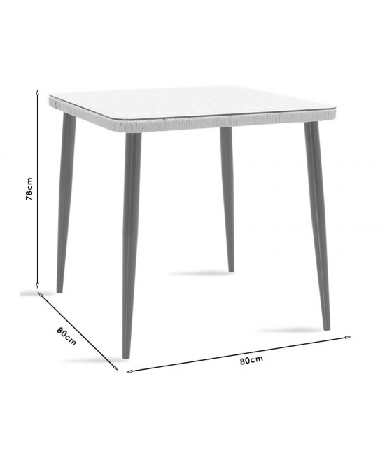 Τραπεζαρία Naoki σετ 3 τεμ pakoworld μέταλλο μαύρο-pe φυσικό-γυαλί 80x80x78εκ