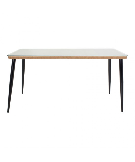 Τραπεζαρία Naoki σετ 7 τεμ pakoworld μέταλλο μαύρο-pe φυσικό-γυαλί 160x90x78εκ