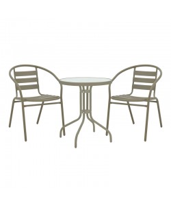 Τραπεζαρία Watson-Tade pakoworld σετ 3τεμ μέταλλο σαμπανιζέ-γυαλί Φ60x70εκ