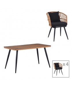 Τραπεζαρία Naoki σετ 5 τεμ pakoworld γυάλινο- pe rattan σε φυσική απόχρωση με μαυρα πόδια 140x80x78εκ