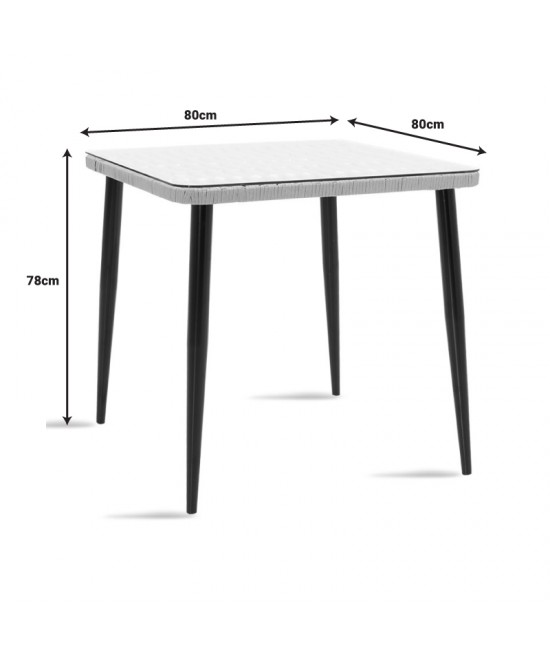 Τραπεζαρία Naoki-Tanish σετ 3 τεμ pakoworld μέταλλο μαύρο-pe φυσικό-γυαλί 80x80x78εκ