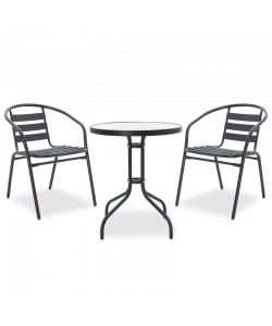 Τραπεζαρία Watson-Tade pakoworld σετ 3τεμ μέταλλο μαύρο-γυαλί Φ60x70εκ
