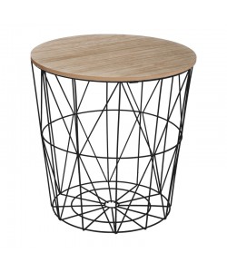 Βοηθητικό τραπέζι Kumi pakoworld mdf επιφάνεια oak και μέταλλο σε μαύρη απόχρωση Φ40x41εκ