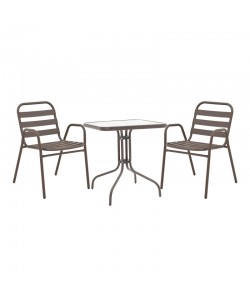 Τραπεζαρία Watson-Sussie pakoworld μέταλλο καφέ-γυαλί 60x60x70εκ