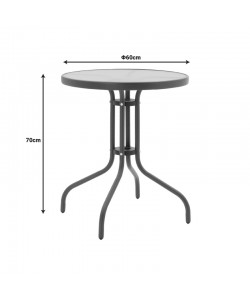 Tραπεζαρία Watson-Lindaria pakoworld σετ 3τεμ μέταλλο ανθρακί-γυαλί- pe rattan σε φυσική απόχρωση Φ60x70εκ