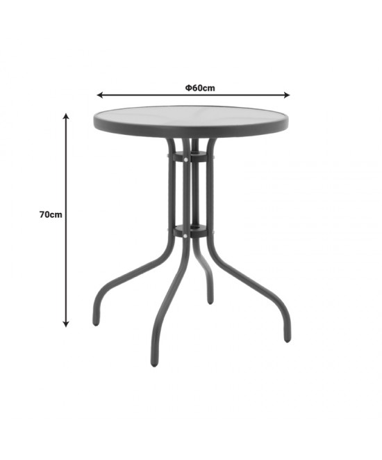 Tραπεζαρία Watson-Lindaria pakoworld σετ 3τεμ μέταλλο ανθρακί-γυαλί- pe rattan σε φυσική απόχρωση Φ60x70εκ