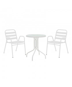 Τραπεζαρία Watson-Sussie pakoworld μέταλλο λευκό-γυαλί Φ60x70εκ