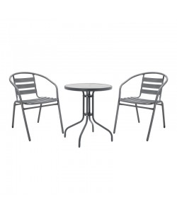 Tραπεζαρία Watson-Tade pakoworld σετ 3τεμ μέταλλο ανθρακί-γυαλί Φ60x70εκ