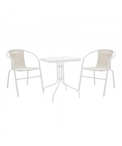 Τραπεζαρία Watson-Obbi pakoworld μέταλλο λευκό- γυαλί 70x70x70εκ