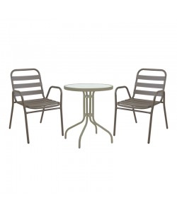 Τραπεζαρία Watson-Sussie pakoworld σετ 3τεμ μέταλλο σαμπανιζέ-γυαλί Φ60x70εκ