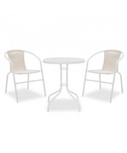 Τραπεζαρία Watson-Obbi σετ 3τεμ pakoworld μέταλλο λευκό-γυαλί Φ60x70εκ