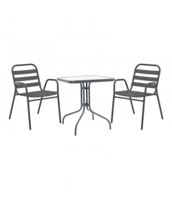 Τραπεζαρία Watson-Sussie pakoworld μέταλλο ανθρακί-γυαλί 70x70x70εκ