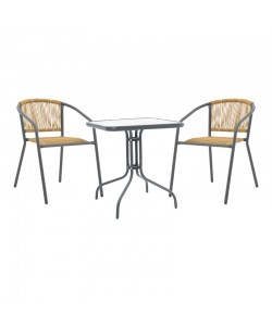 Τραπεζαρία Watson-Lindaria pakoworld μέταλλο ανθρακί-γυαλί και pe rattan σε φυσική απόχρωση 70x70x70εκ