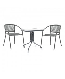 Τραπεζαρία Watson-Lindaria pakoworld μέταλλο ανθρακί-γυαλί 70x70x70εκ